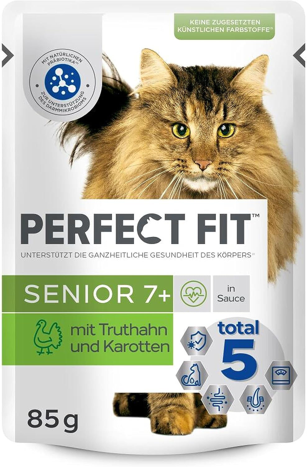 Pliculețe cu porții pentru pisici PERFECT FIT™ Senior cu curcan și morcovi, 12 x 85 g