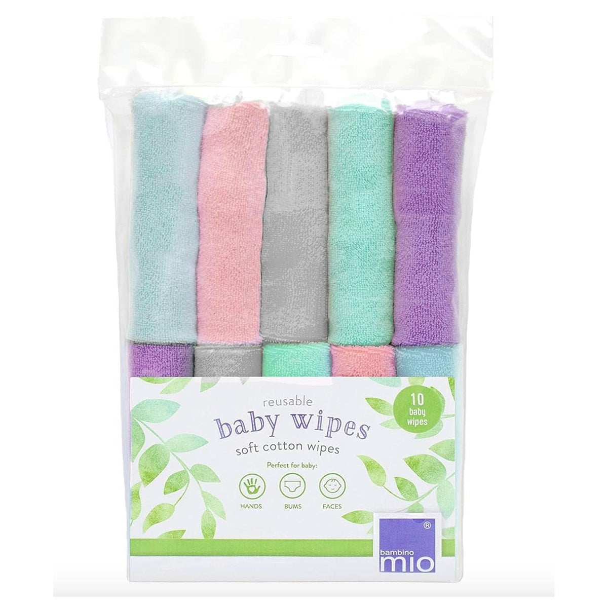Bambino Mio, wiederverwendbare Baby-Feuchttücher – Basic – umweltfreundlich, frei von Chemikalien, doppelseitig, waschbar, 10er-Pack, Wolke – Verpackung kann variieren. Baby-Feuchttücher Naty Shop Nori Everyday