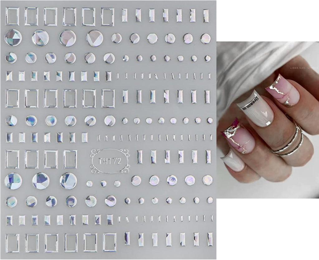 JMEOWIO Nagelsticker Marmor Linie 9 Blatt Nail Art Sticker Selbstklebend Nagelaufkleber Silber Bunt Dekoration Nageldesign Zubehör