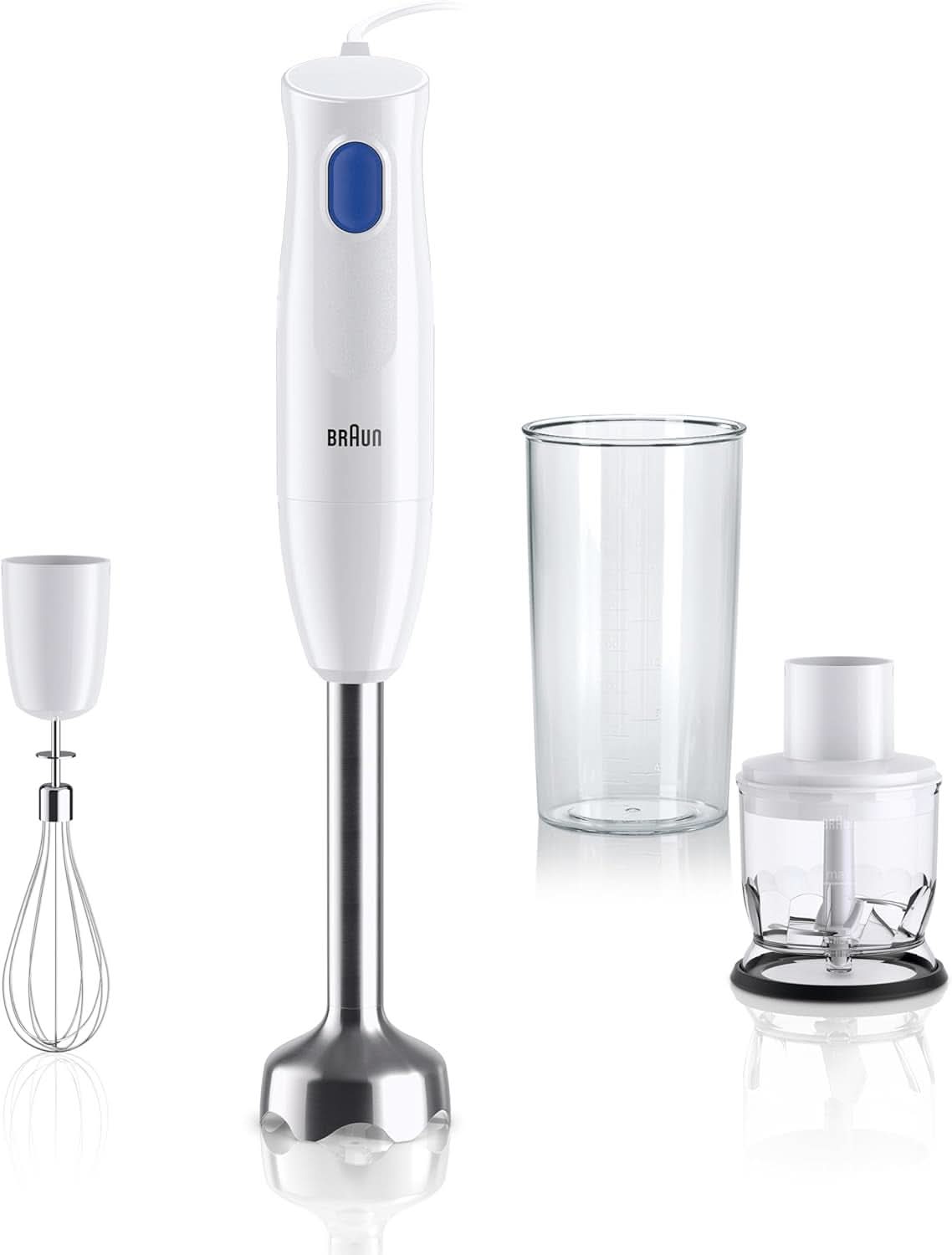 Braun Stabmixer MQ10.001M Multiquick 1 - Extra Light Pürierstab Mit Edelstahl-Mixfuß Und Easytwist System, Inkl. 600 ml Mix- und Messbecher, 450 Watt, Weiß Mutter und Kind Naty Shop Mq 10.202M