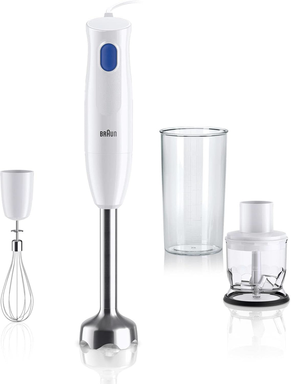 Braun Stabmixer MQ10.001M Multiquick 1 - Extra Light Pürierstab Mit Edelstahl-Mixfuß Und Easytwist System, Inkl. 600 ml Mix- und Messbecher, 450 Watt, Weiß Mutter und Kind Naty Shop Mq 10.202M