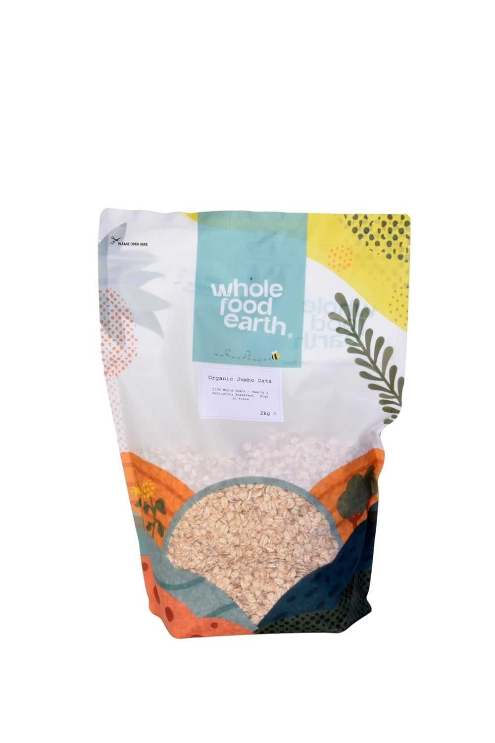 Fulgi de ovăz jumbo Wholefood Earth Organic, fără gluten – 3 kg | Fără OMG | Vegan | Bogat în fibre | Certificat organic