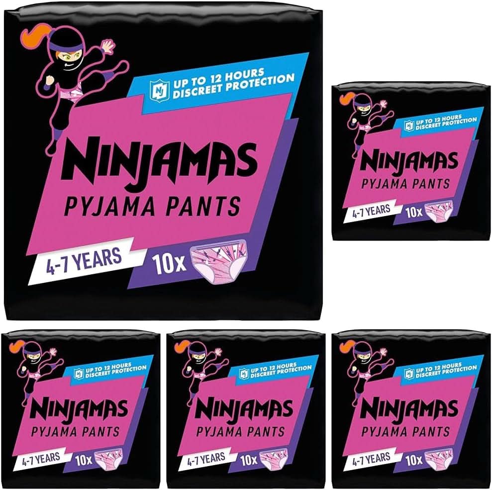 Pyjama-Hose „Ninjamas Raumschiff“, 10 saugfähige Nachthosen, 7 Jahre, 17–30 kg. Mutter und Baby, Naty Shop, 50 Stück, Mädchen, 4–7 Jahre