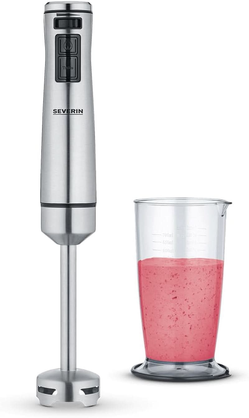 SEVERIN Kabelloser Stabmixer Mit Premium-Set, Abnehmbarer Mixstab, Mit Pürierstab, Multizerkleinerer, Mixbehälter, Kartoffelstampfer & Schneebesen, Schwarz/Edelstahl-Gebürstet, SM 3775 Mama si Copilul Naty Shop 1.000 W Inkl. Mixbehälter