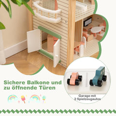 Casă de păpuși din lemn FANTASK, casă de păpuși de 83 cm înălțime cu 36 de piese de mobilier și accesorii, vilă de păpuși cu 6 camere, terasă și garaj, cadou pentru fete de la 3 ani Casute de papusi Naty Shop