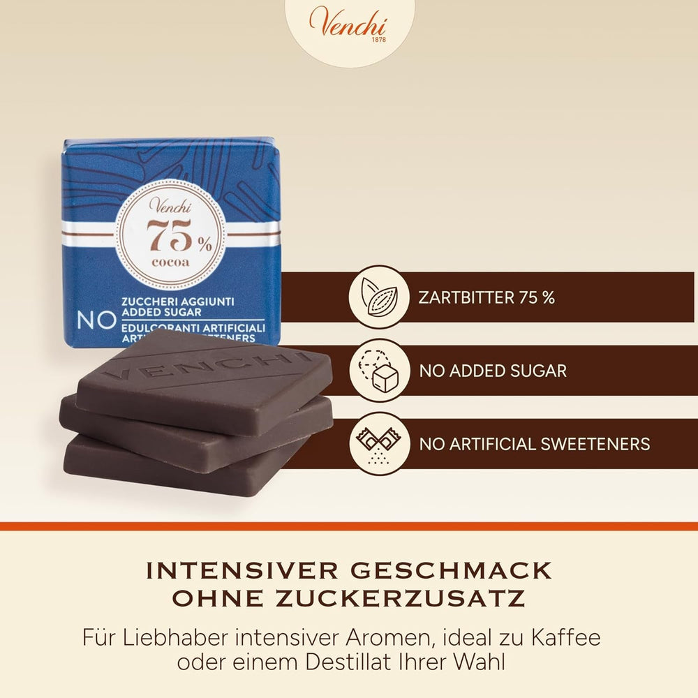 Venchi – Granblend Extra Negru 75% FĂRĂ Zahăr Adăugat, 1 kg – FĂRĂ îndulcitori artificiali – Fără Gluten – Vegan