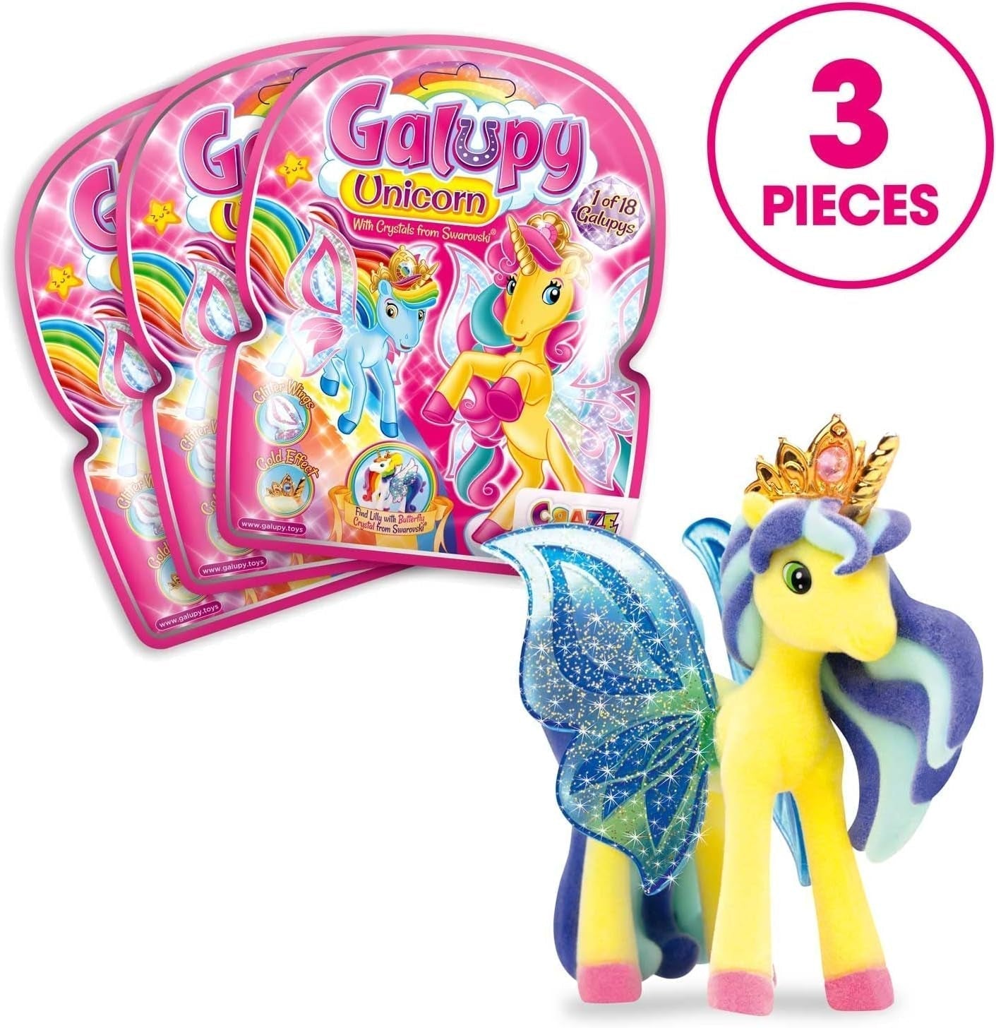 Galupy Einhorn – 3er-Pack Einhornfiguren, Einhornspielzeug zum Sammeln, Shiny Wings Ponyfiguren und Swarovski-Kristall-Actionfiguren im Naty Shop