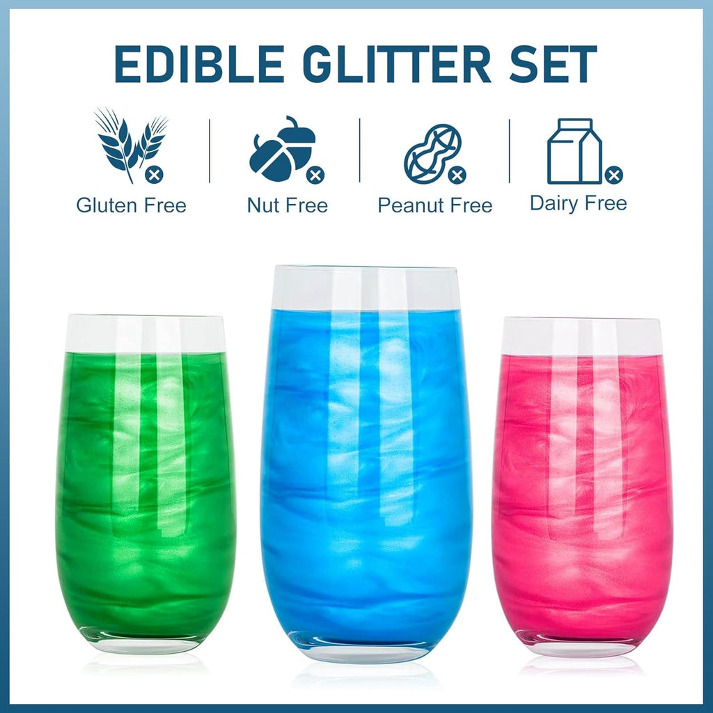 Set de sclipici comestibil - 4 culori pudră sclipici comestibilă - pudră inaromă pentru băuturi și prăjituri, ciocolată, decorațiuni cocktail, pudră colorant alimentar cu sclipici, sclipici comestibil (5 g/sticlă)