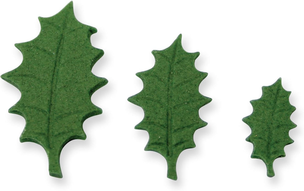 HL544 Forme de embosat cu frunză de ilex cu nervuri, dimensiuni mici, medii și mari, plastic, albe, set de 3