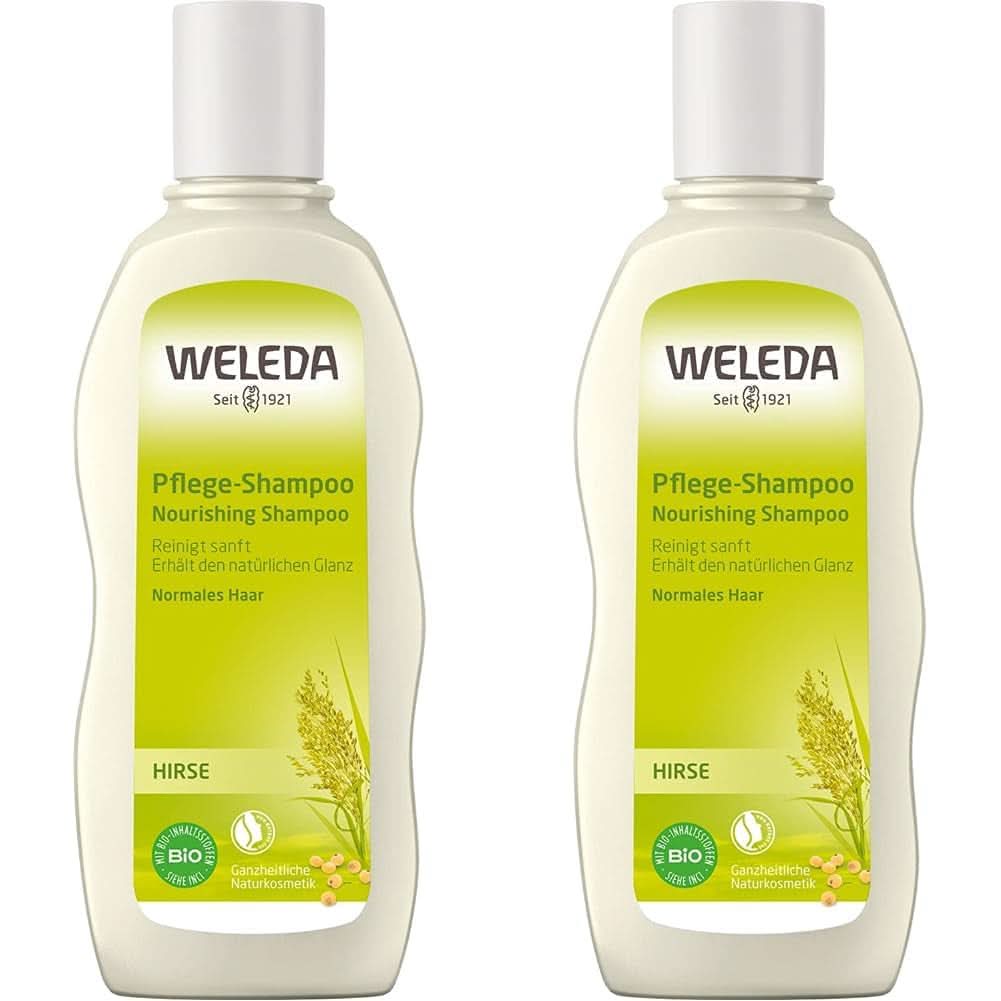WELEDA Bio-Hirse Pflegeshampoo, sanfte Reinigung, 190 ml Dusche und Bad Naty Shop 2 x 190 ml Pflegeshampoo
