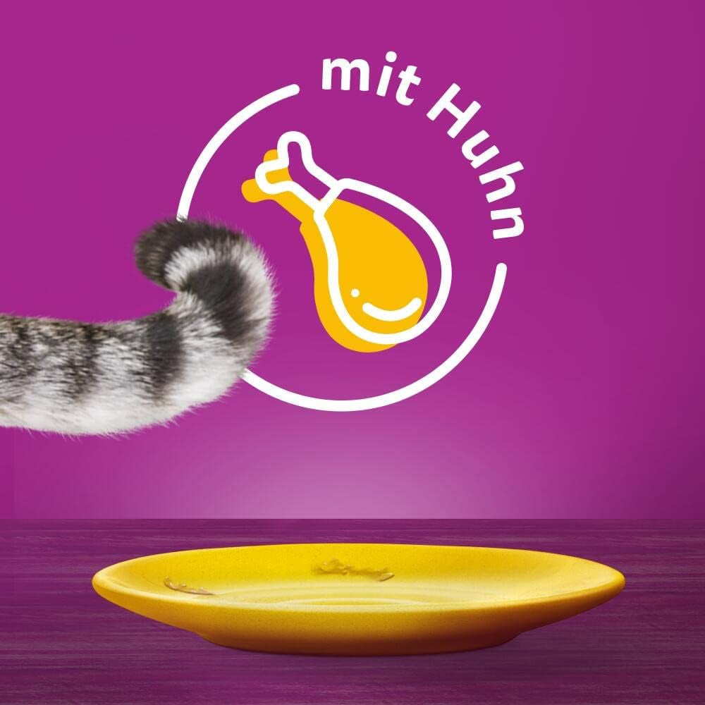 Hrană umedă Whiskas 1+ pentru pisici cu pui în jeleu, 28x85g (1 pachet) – Hrană umedă de înaltă calitate pentru pisici adulte în pliculețe cu 28 de porții