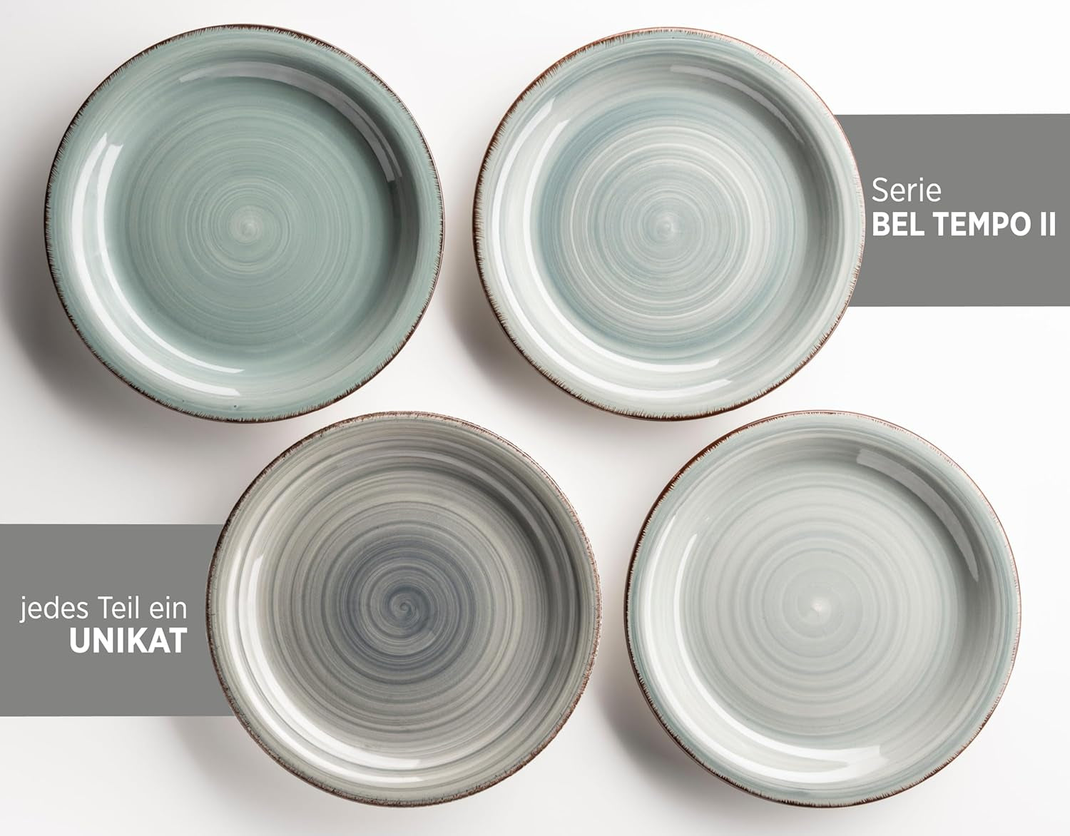 MÄSER 931612 Bel Tempo II 30-Teiliges Vintage Geschirr Set Für 6 Personen, Handbemaltes Keramik Kombiservice in Blau, Steingut, Rauchblau Tableware Sets Naty Shop