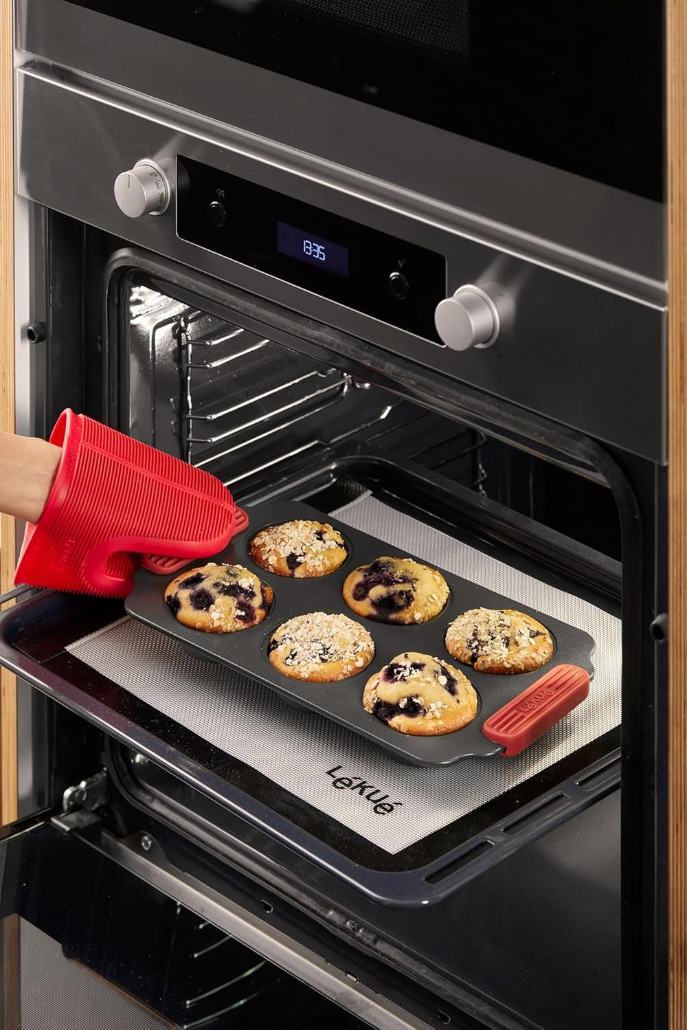 Lékué Muffin-Backform, Antihaftbeschichte, Metall, 6 Muldenformen und Backbleche Naty Shop