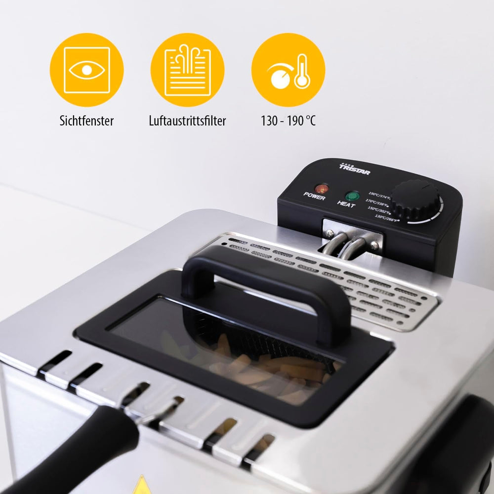 Tristar-Fritteuse, 1 großer Korb und 2 kleine Körbe, einstellbarer Thermostat, Kühlzone, 5 Liter, 2000 W, FR-6949 Appliances Naty Shop