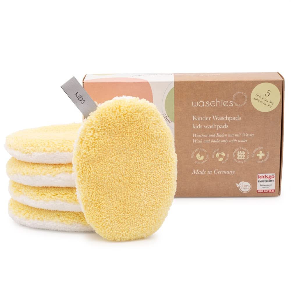 Waschies KIDS Baby- und Kinderwaschpads, nur zur Reinigung mit Wasser, wiederverwendbar Mutter und Kind Naty Shop Pastellgelb 5 Stück