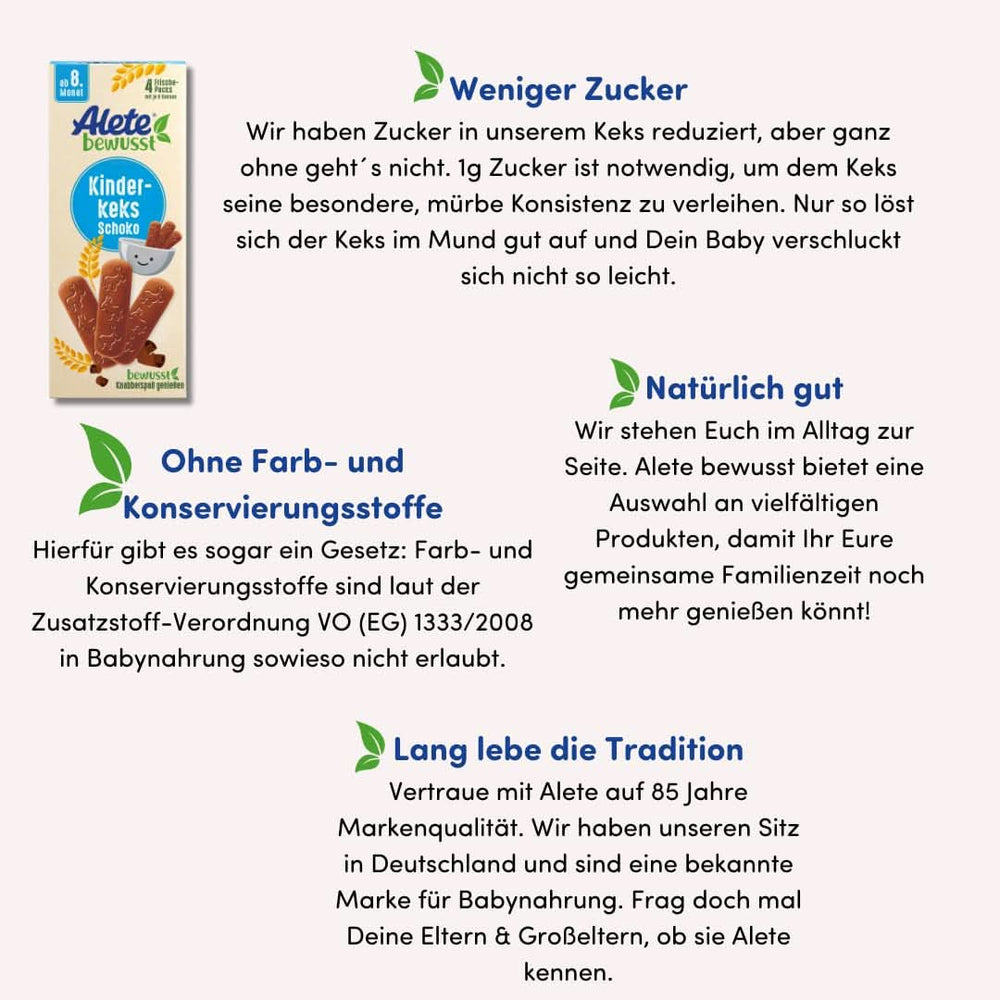 Alete bewusst Schokolade mit Keksen für Kinder, ab dem 8. Monat, Mutter und Kind Naty Shop