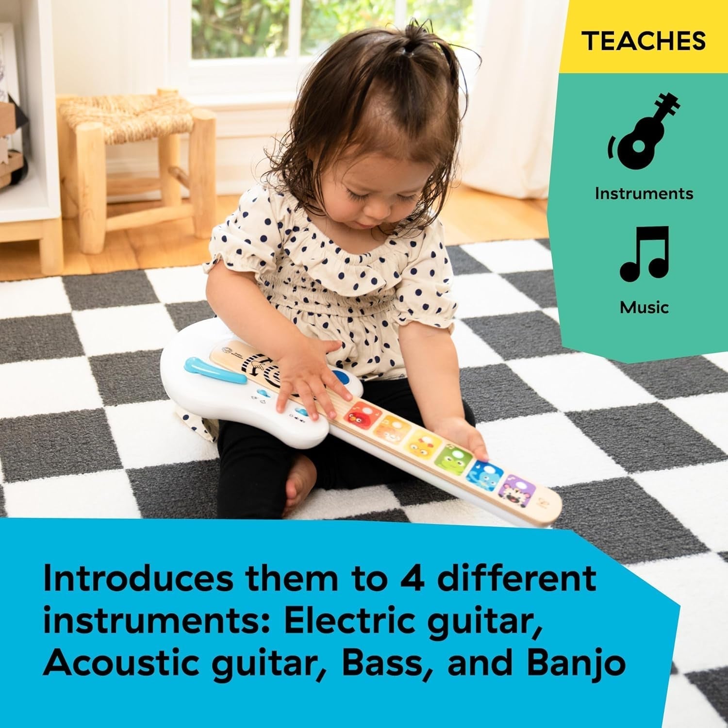 Baby Einstein, Hape, Strum Along Songs Magic Touch jucărie din lemn, jucărie muzicală din lemn chitară, instrumente muzicale electronice, jucărie senzorială și de activitate pentru copii, de la 6 luni Jucarii Bebe Naty Shop