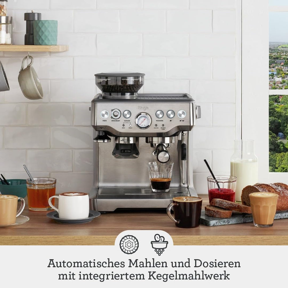 Sage - The Barista Express - Espressor cu spumator manual de lapte și râșniță integrată - 16 setări de măcinare, măcinare automată, spumă individuală de lapte - Trufă Neagră