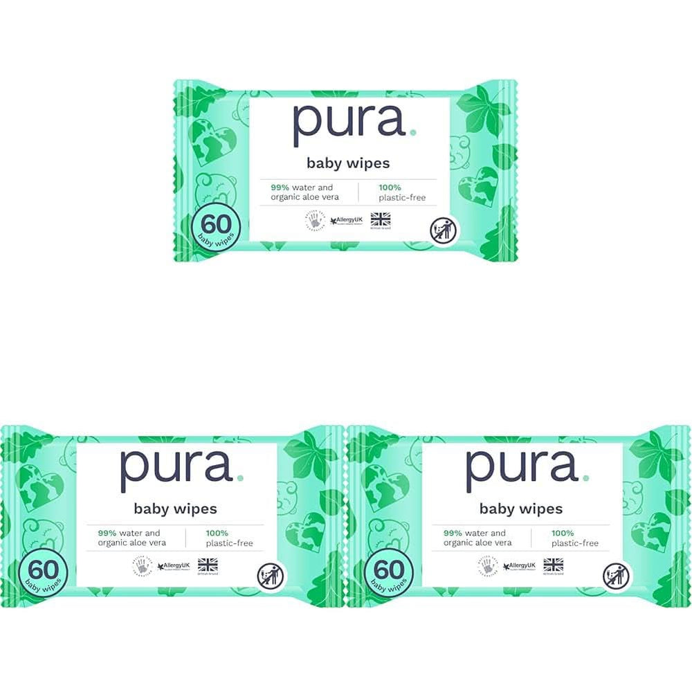 Umweltfreundliche Babytücher, 99 % Wasser, plastikfrei, biologisch abbaubar, empfindliche Ekzem-Feuchttücher für Neugeborene, Naty Shop, 3 x 70 Einwegtücher