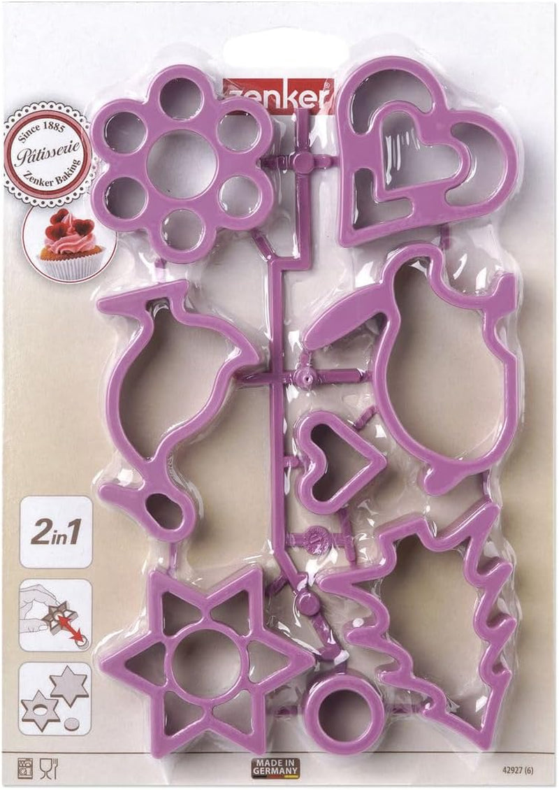 Formă de tăiat fursecuri Zenker 2 în 1 pentru bomboane, formă de patiserie, formă de tăiat fursecuri pentru Paște și Crăciun (Culoare: Roz înghețat), Cantitate: 8 bucăți