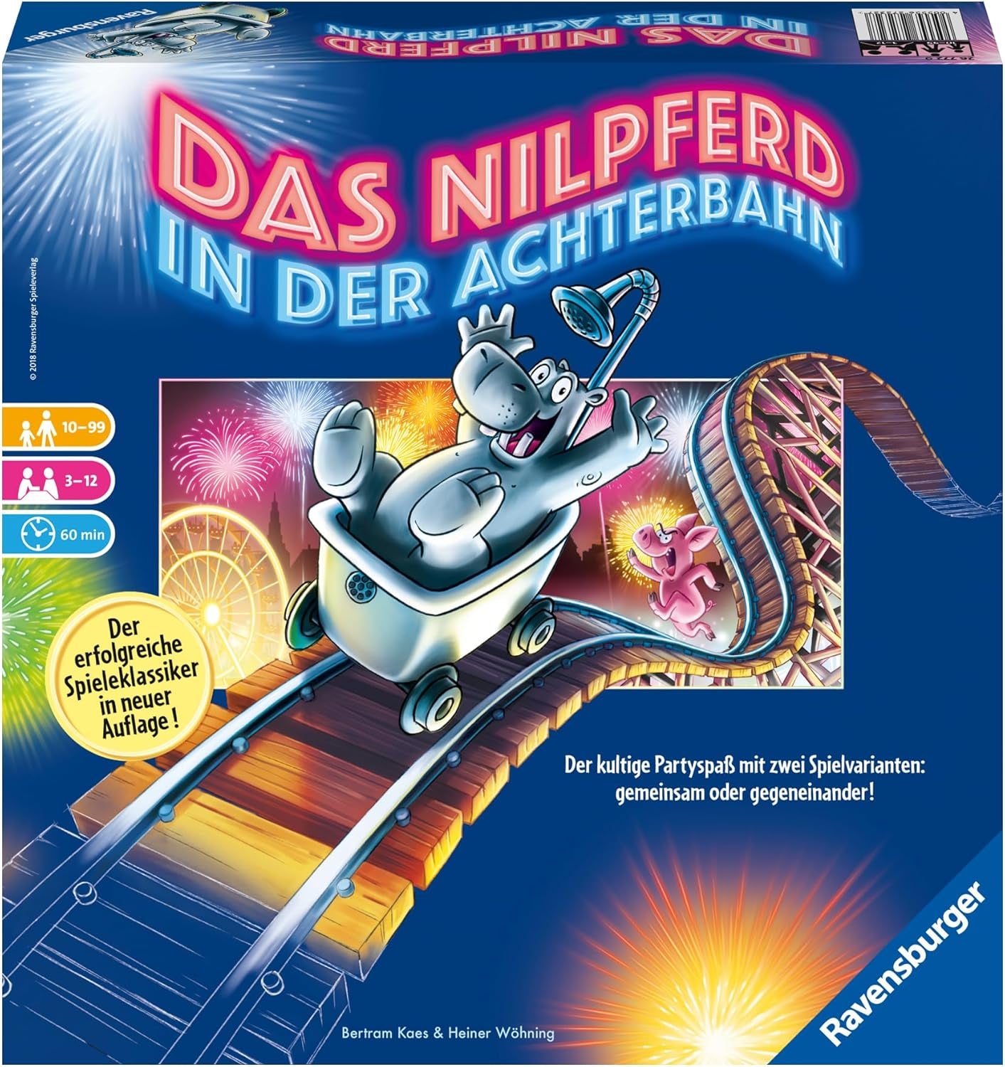 Ravensburger 26772 – Nilpferd auf Achterbahn – Brettspiel für die ganze Familie, Spiel für Erwachsene und Kinder von 10–99 Jahren, für 3–12 Spieler – Partyspiel, Silvesterspiel