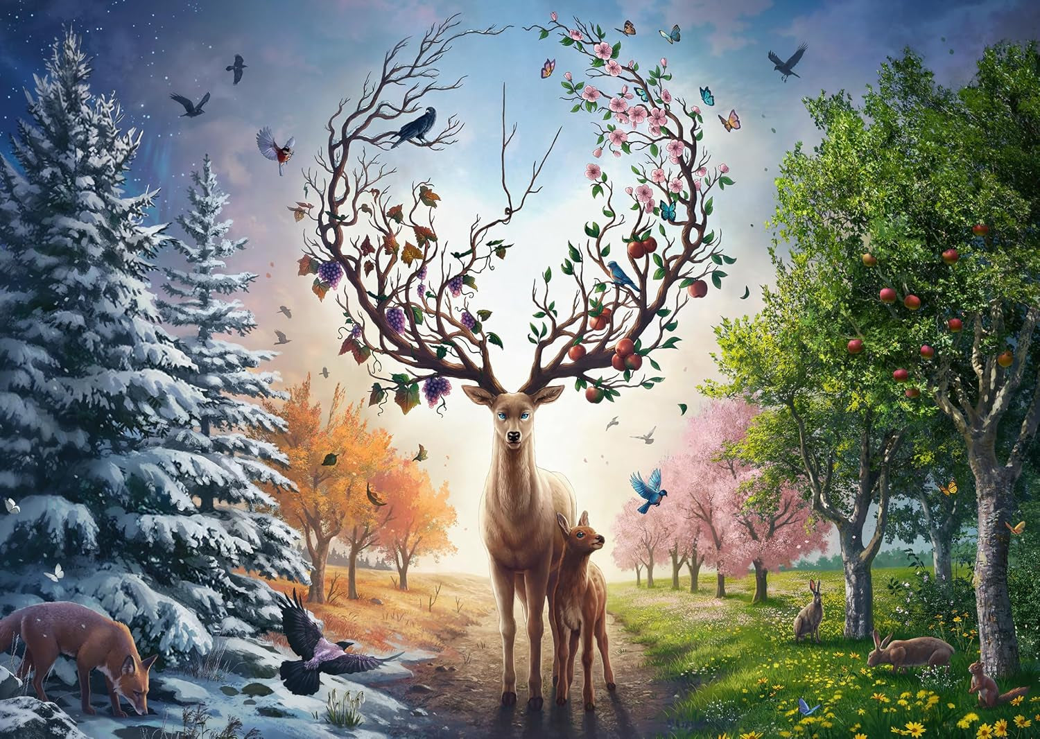 Ravensburger Puzzle 12001088 - Cerbul magic și cele patru anotimpuri - puzzle jigsaw de 1000 de piese pentru adulți cu vârsta de peste 14 ani Puzzle Naty Shop Titlu implicit