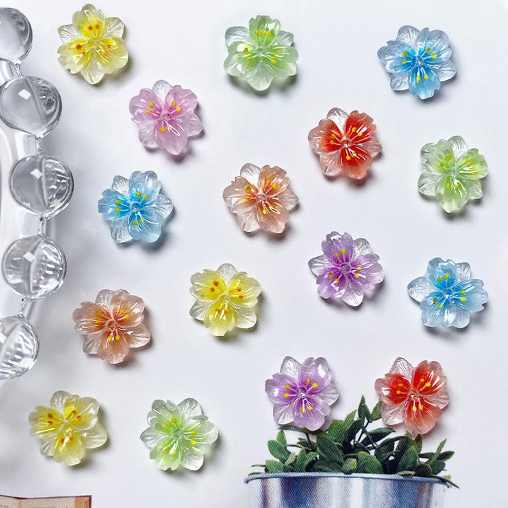 50Pcs 3D Blume Nagel Charms Nägel Zubehör Nageldesign Glitzersteine Nailart Strasssteine Flower Nail Charms Luminous Flower Nail Art Charms Bunte Blumen Deko Nagel Steinchen Flowers Nail Rhinestones