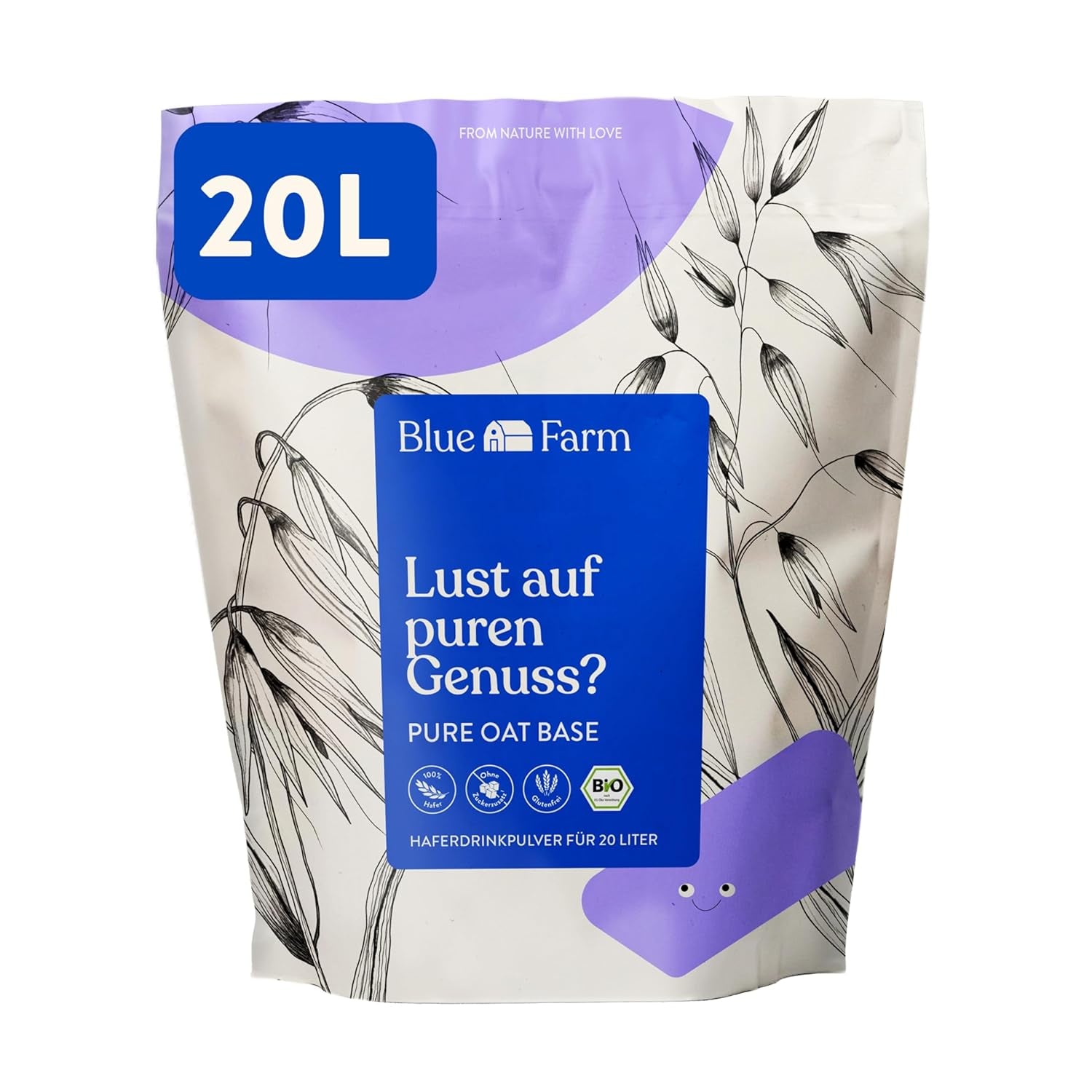 Blue Farm Pure Oat Base für bis zu 8 Liter Haferdrink zum Selbermischen – 100 % beste Bio-Qualität – 100 % vegan, laktosefrei & glutenfrei – 90 % weniger Verpackungsmüll
