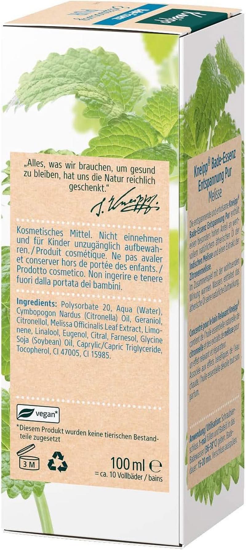 Kneipp Bade, Badeöl mit natürlichem ätherischem Öl der indischen Melisse und Zitronenmelissenextrakt, 100 ml Naty Shop
