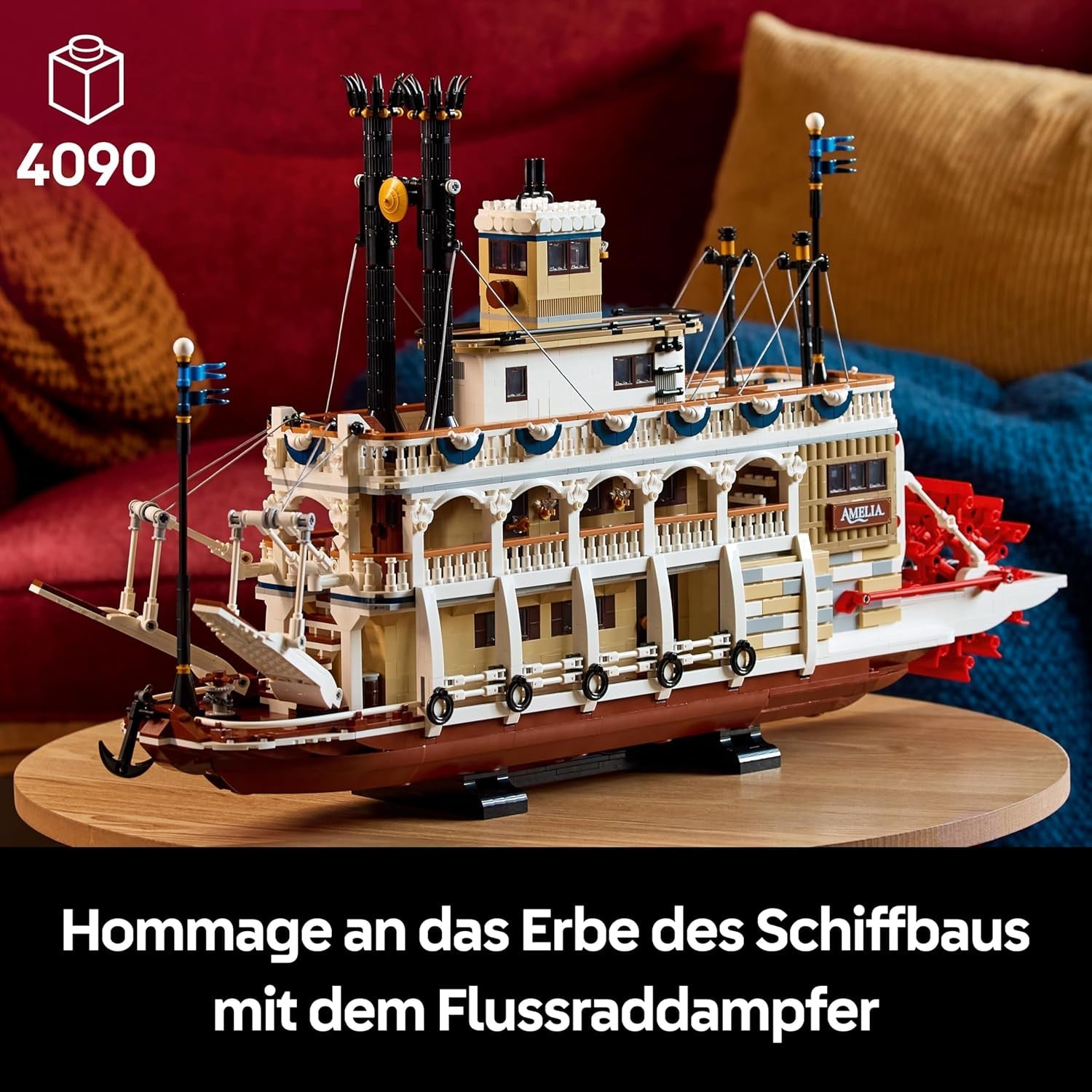 LEGO Ideas Flussraddampfer - Bauset für Erwachsene - Bootsmodell mit Innenraum & interaktiven Funktionen, inkl. funktionierendem Schaufelrad und Steuerung - DIY Geschenk für Männer und Frauen - 21356