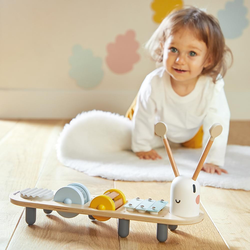 Janod - Șenile muzicale Sweet Cocoon - 5 activități muzicale pentru copii - Educație muzicală timpurie - Jucărie din lemn FSC - De la 12 luni, J04058 Jucarii Bebe Naty Shop