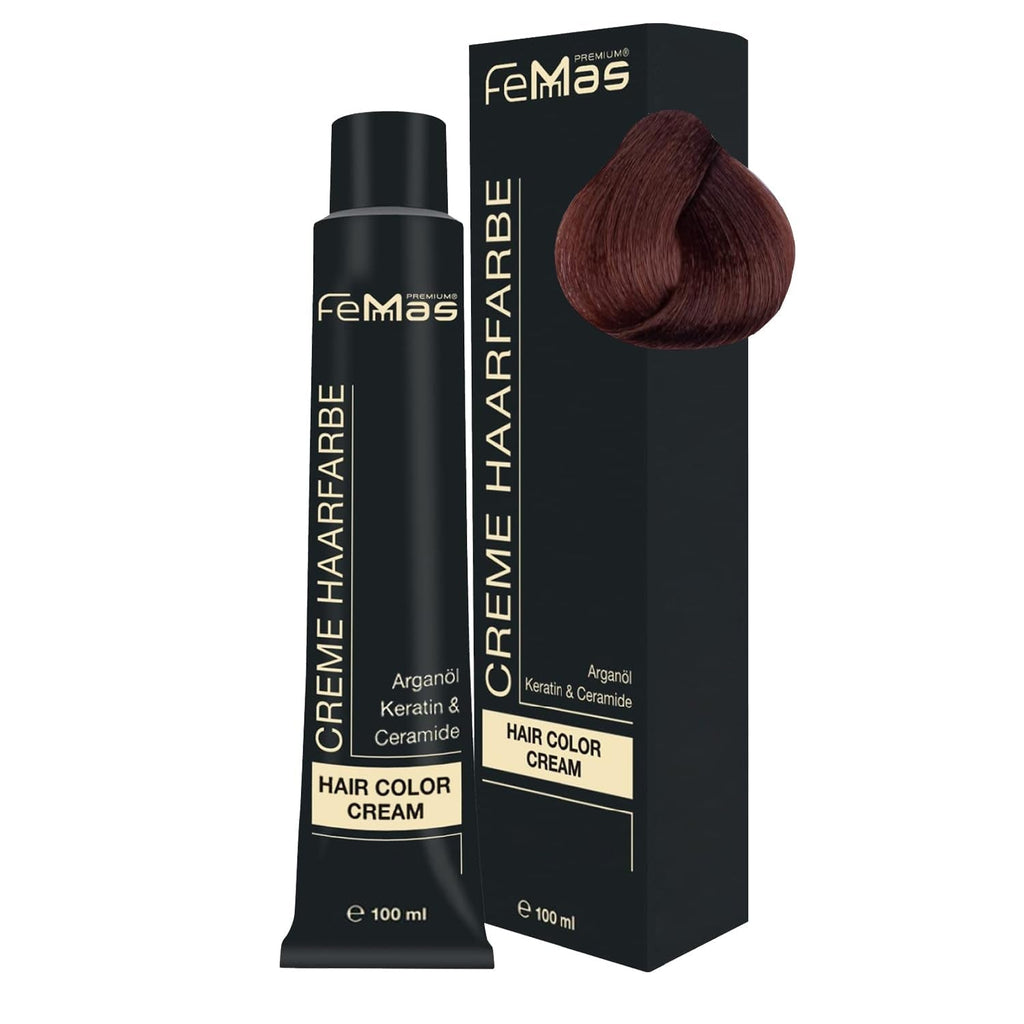 FemMas Hair Colour Pure & Mix Red I Cremă profesională cu ulei de argan, keratină și ceramide I Ca o vopsea de păr permanentă sau nuanță pentru rezultate radiante, de lungă durată I 100 ml Vopsea pentru par Naty Shop Blond închis cupru 6.4 Pachet de 1