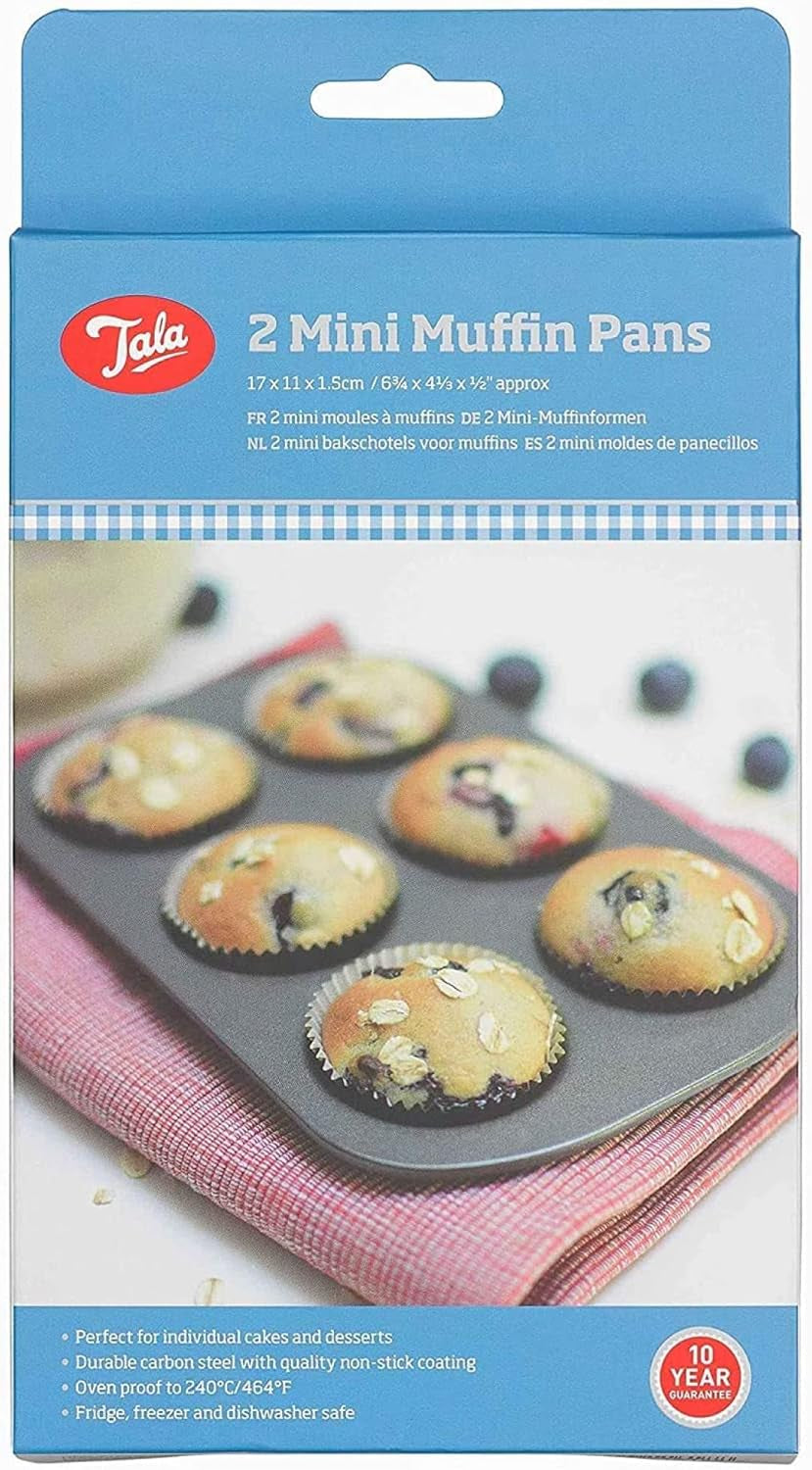 Tala Mini-Kuchenformen, Dekorativ, Antihaftend, Gugelhupf-Form, Gleichmäßige Hitzeverteilung, Gerillte Form, Karbonstahl, Breite, Flache Griffe, Spülmaschinen Und Gefrierschrankfest, 2 Stück Matrite si tavi pentru copt Naty Shop 20Cm X 14Cm