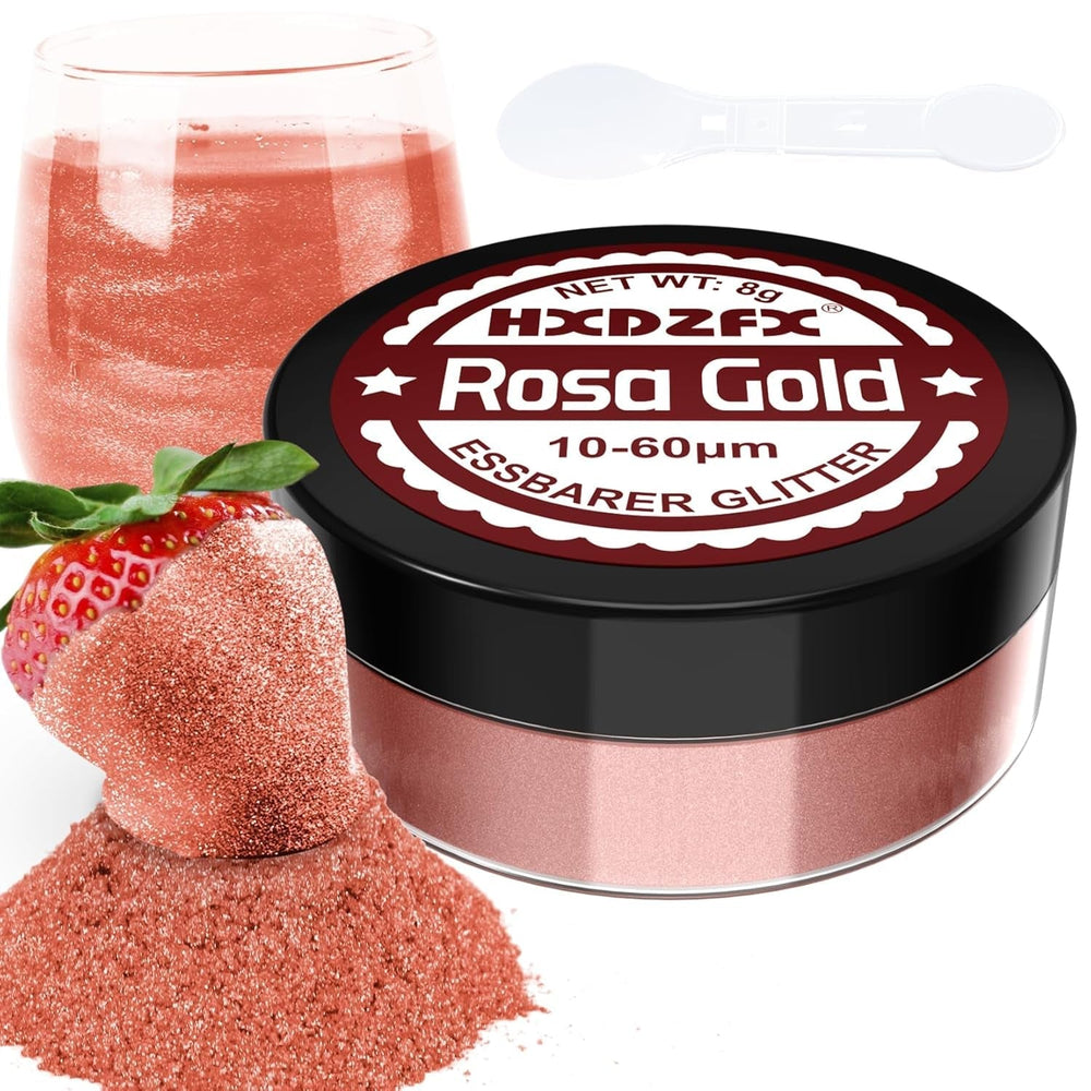 Essbarer Glitzer Für Getränke - Lebensmittelfarbe Pulver, Schimmerndes Glitzerpulver, Lebensmittel Glitzerpuder Für Schokolade, Kuchen, Fondant, Getränke - 8G (Frucht Grün) Naty Shop Rosa Gold