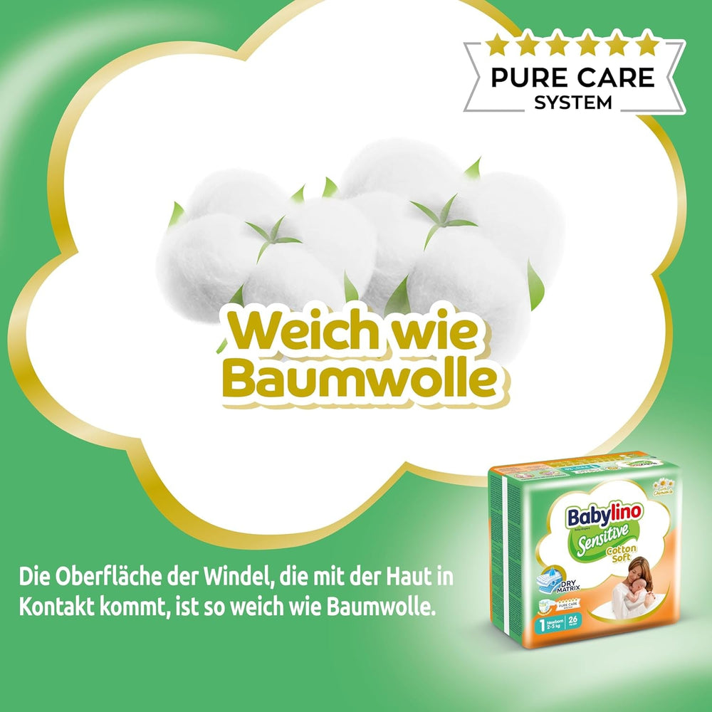 Scutece pentru bebeluși Sensitive, mărimea 1, nou-născuți (2-5 kg), 26 bucăți