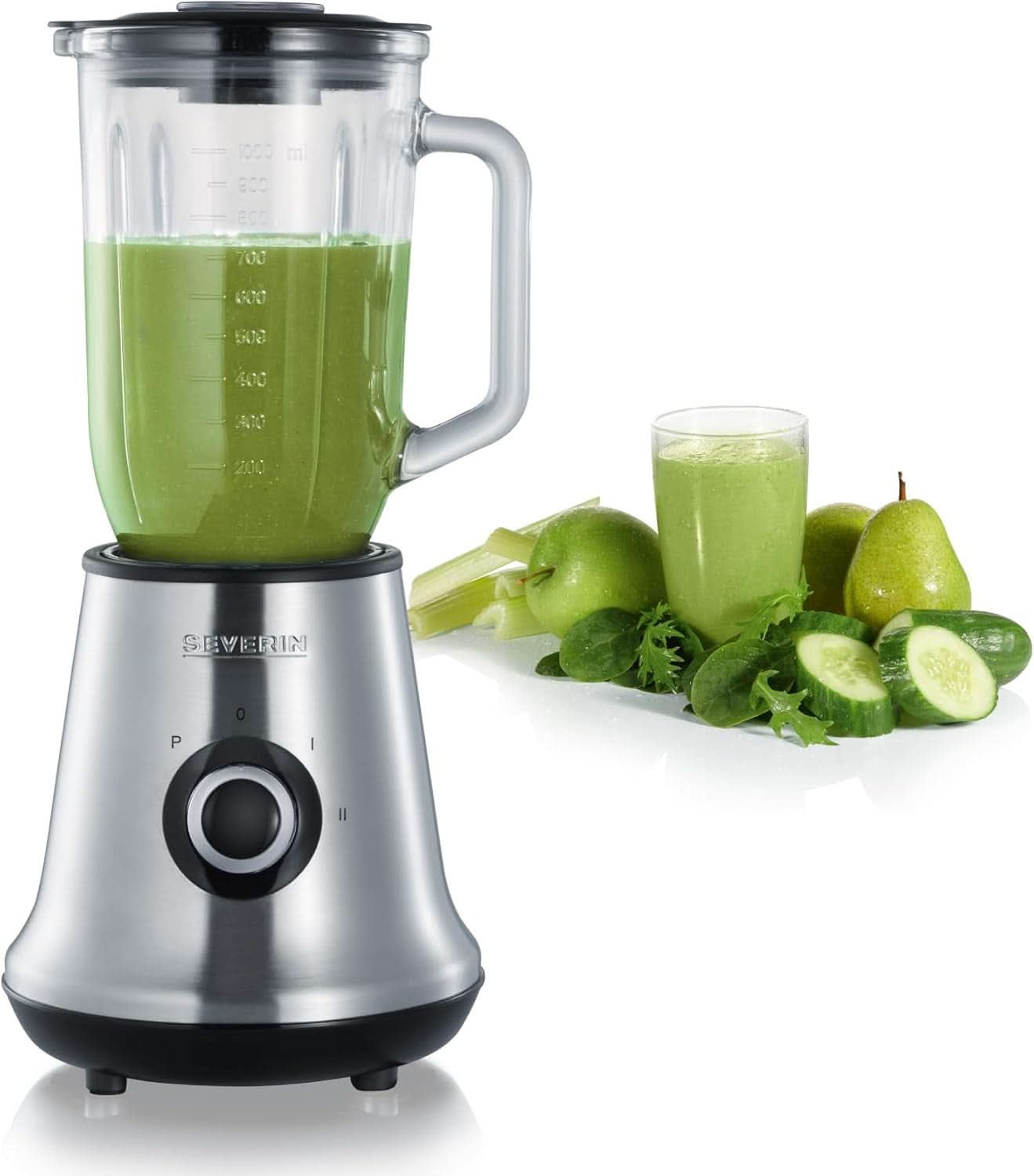 SEVERIN Multimixer, 2-In-1 Standmixer Und Smoothie Maker Mit 1 L Glas-Mixbehälter Und Trinkbecher, Küchenmixer Mit 2 Stufen Und Pulse-Funktion, 500 W, Edelstahl/Schwarz, SM 3737 Mutter und Kind Naty Shop Single Ohne Zubehör