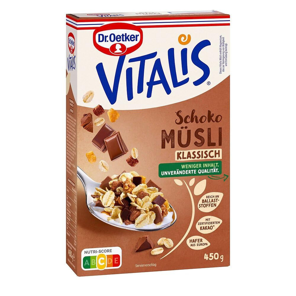 Dr. Oetker Vitalis Chocolate Muesli Classic: Musli pentru micul dejun cu lapte și ciocolată neagră, pachet de 7 (7 x 600g)