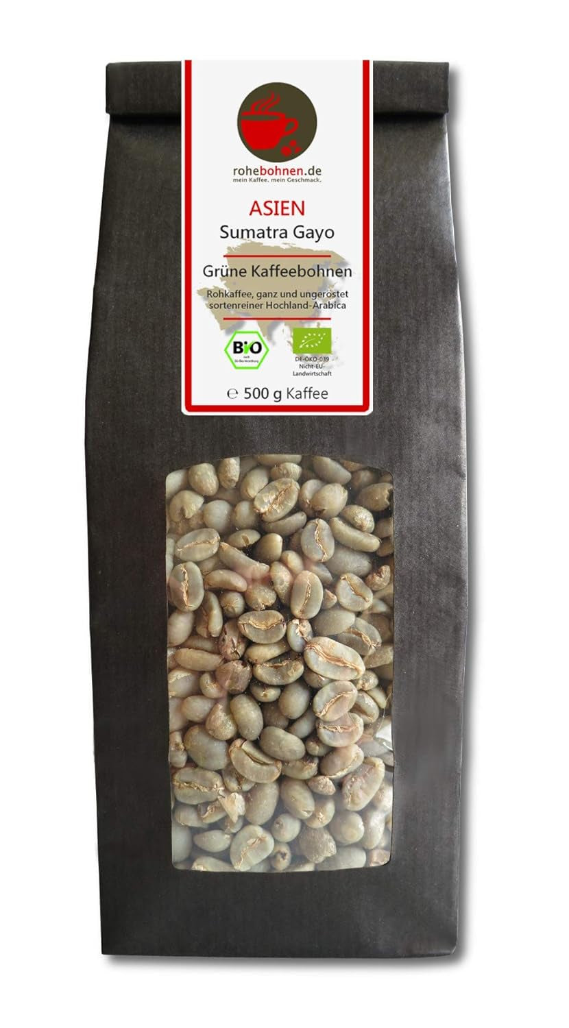 Bio Rohkaffee - Grüner Hochland Kaffee Sumatra Gayo (grüne Kaffeebohnen 500g) - GMP zertifiziert