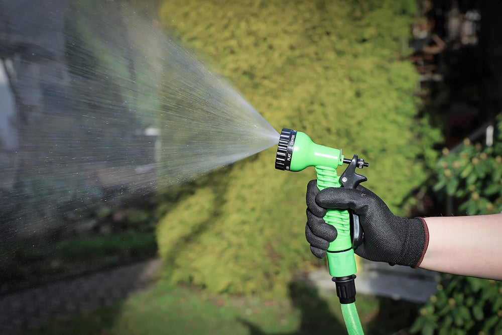 BGS DIY 70903 | Furtun de apă | Textil | Flexibil | cu duș de grădină cu 7 funcții | 3-10 m