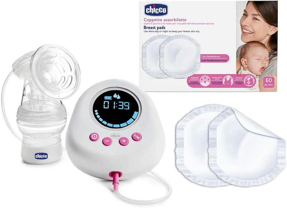 Chicco, tragbare elektrische Milchpumpe, 5 Intensitätsstufen, 150 ml Zubehör Essen und Stillen Bebe Naty Shop Milchpumpe + Sauger