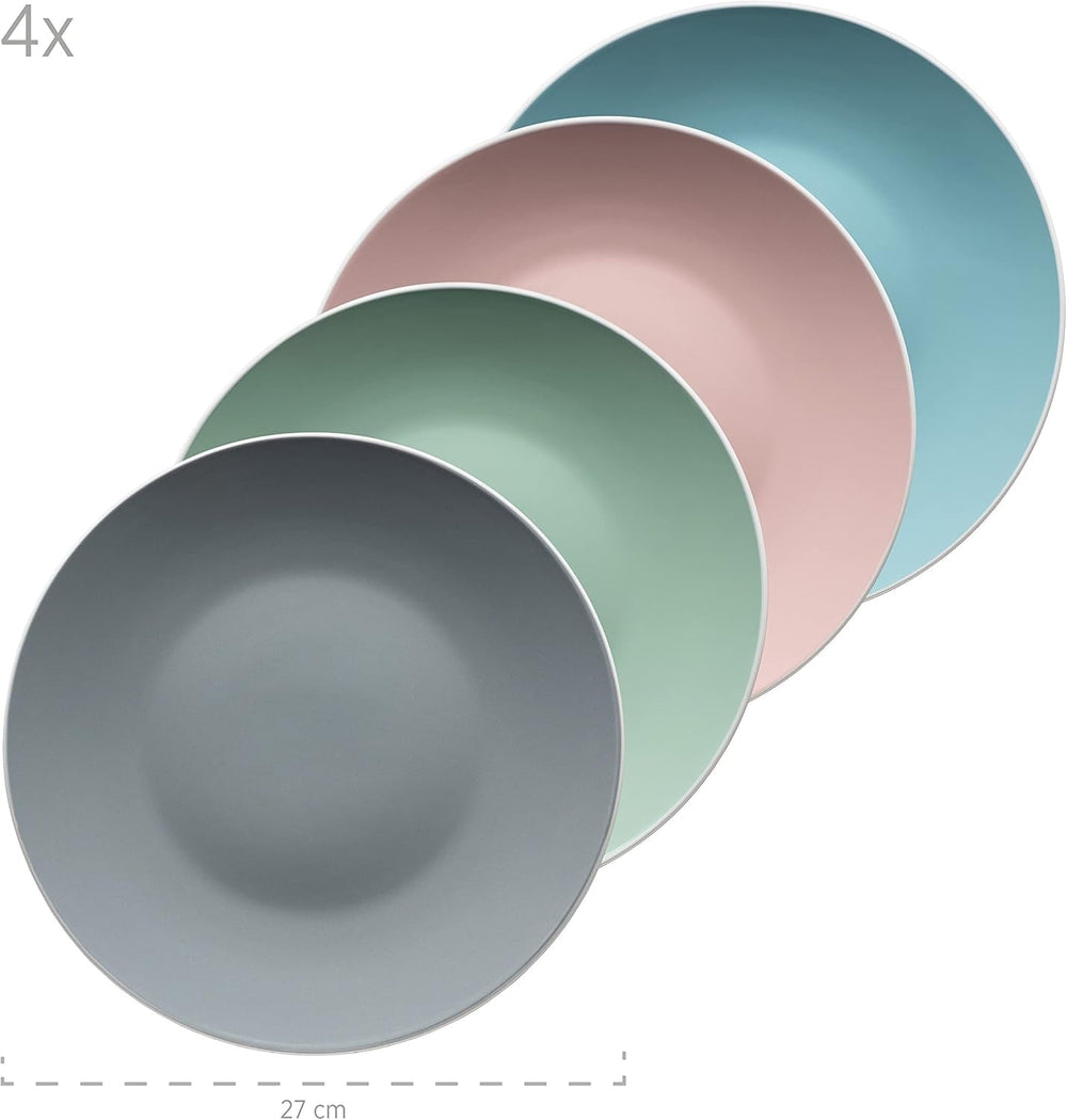 MÄSER 934006 Serie Elissa, Modernes Geschirr Set Für 4 Personen in Bunten Mattglasuren Mit Weißem Rand, 16-Teiliges Kombiservice, Steinzeug, Bunt Tableware Sets Naty Shop