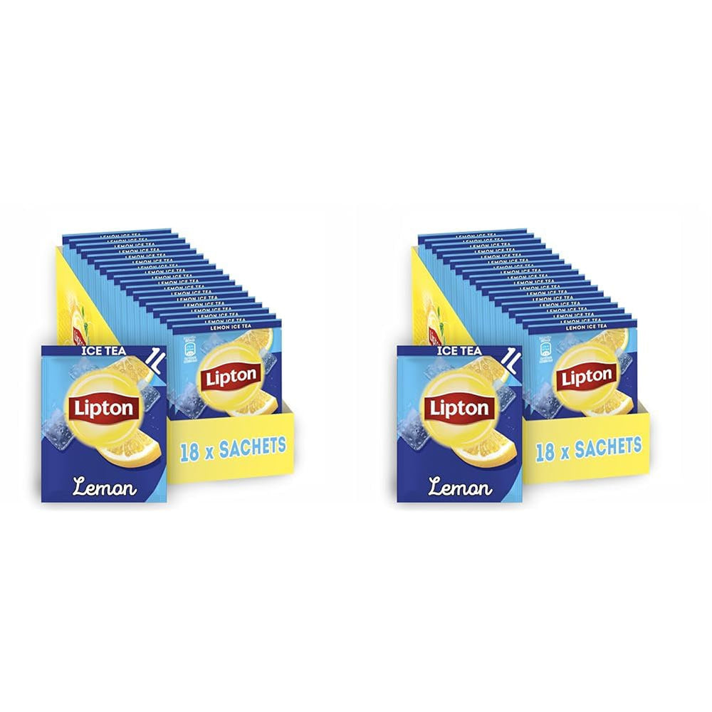 Set de ceai rece Lipton, „Lămâie”, răcoritoare pentru întreaga familie, 18 pliculețe, sub formă de pulbere pentru preparare acasă