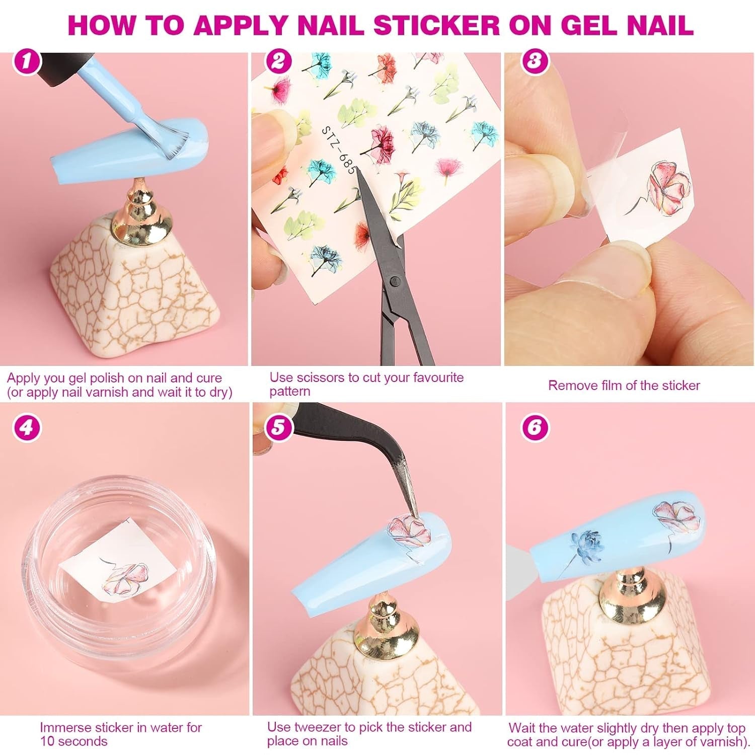 FANDAMEI 54 Blätter Wassertransfer Nagelsticker & Nail Art Pinsel Set, Dotted Pens, Blattgold Für Nagelkunst, Streifenband, Strasssteine, Werkzeug Und Dekorationen Set Für Nagelkunst Maniküre Set