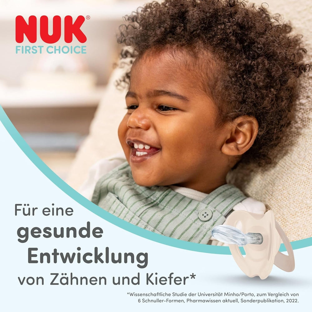 Suzete NUK First Choice pentru bebeluși | 6-18 luni | Suzete ortodontice | Calmează 99% dintre bebeluși** | Maimuță/Cangur | Pachet de 2