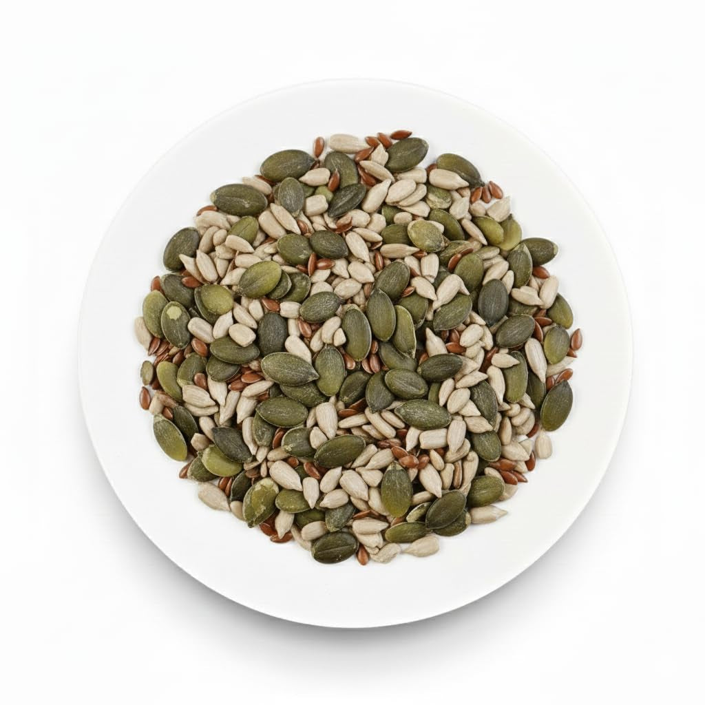Mix organic de semințe Omega 3 kg (amestec de semințe de dovleac, floarea-soarelui și in), un amestec de 3 semințe oleaginoase crude întregi, bogat în proteine, fibre și acizi grași omega-3