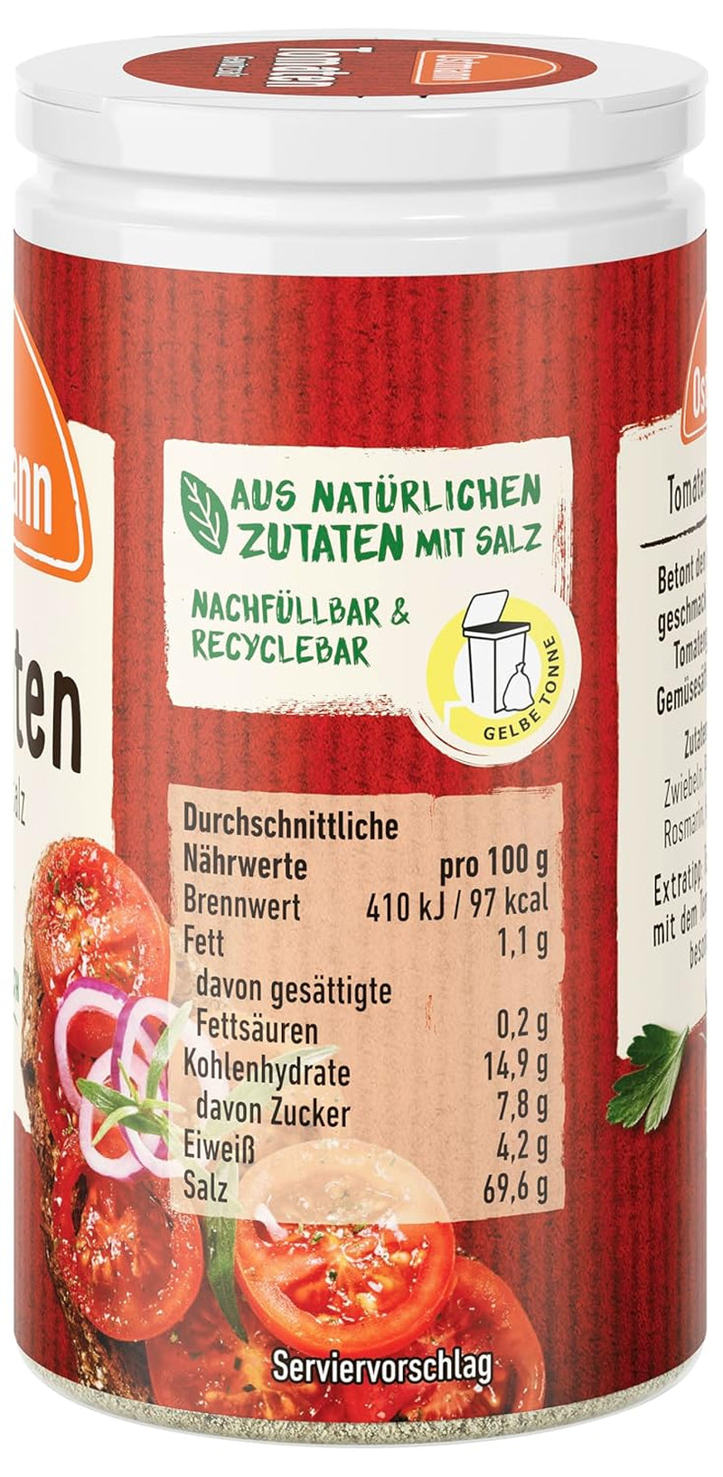 Ostmann Gewürze - Tomaten Gewürzsalz | Perfekt zum Würzen von Tomatensalat und Bruschetta | 60 g in der Streudose
