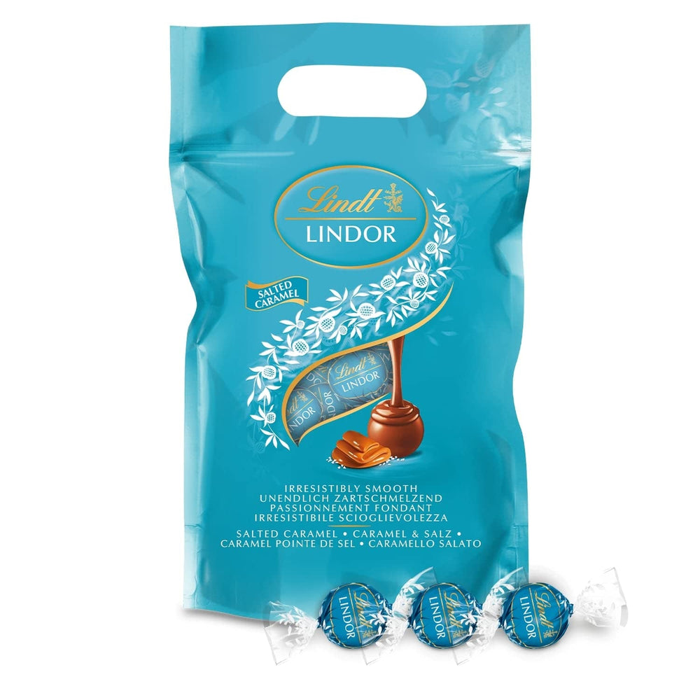 Bile de ciocolată LINDOR cu caramel sărat | aprox. 80 de bile de ciocolată cu lapte cu umplutură de caramel sărat | Pachet vrac & Bile de ciocolată Marc de Champagne | 700 g