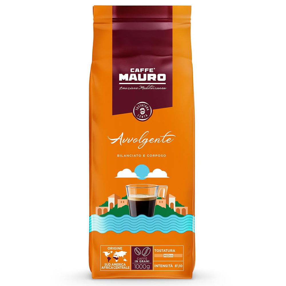 Caffè Mauro - Kaffeebohnen - 1 kg - Avvolgente-Mischung - Mittlere Röstung - Intensität 8/10 - Hergestellt in Italien Coffee Naty Shop Avvolgente-Mischung