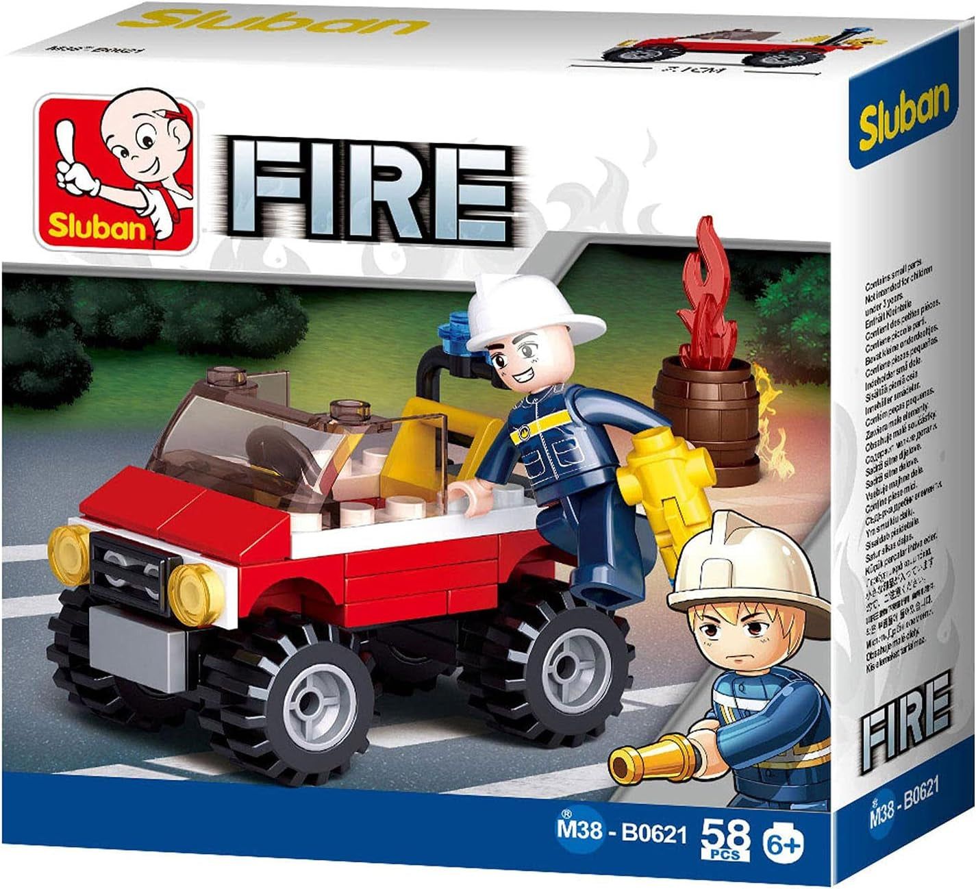 Sluban Klemmbausteine SL95391, Einsatzfahrzeug (58 Teile) [M38-B0621], Spielset, Klemmbausteine, Rettungskräfte, mit Spielfigur, Feuerwehr, Mehrfarbig