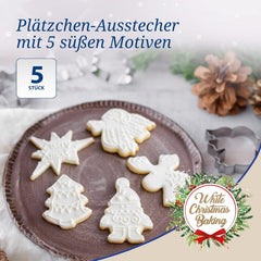 Forme de biscuiți de Crăciun Dr. Oetker, Set de 5 – Forme de biscuiți albe pentru copt de Crăciun – Forme de biscuiți din oțel inoxidabil pentru Crăciun